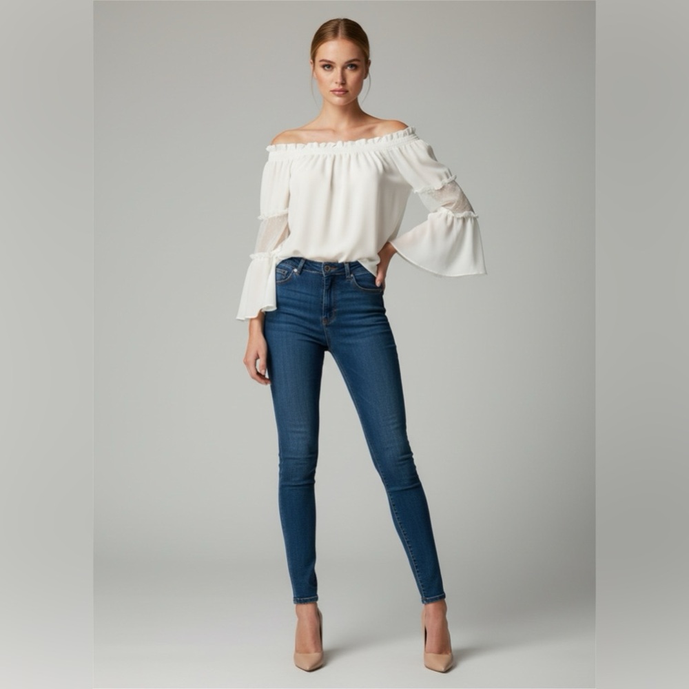 Francesca's Collections Cream Off-Shoulder Blouse - Picture 1 of 7